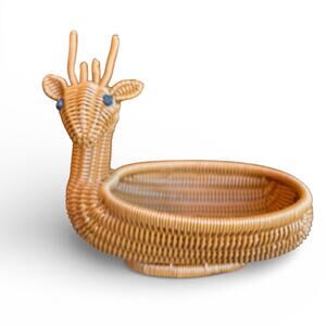 Deer Basket Vintage Brown Wicker Reindeer Rattan Animal Planter Weave Woven